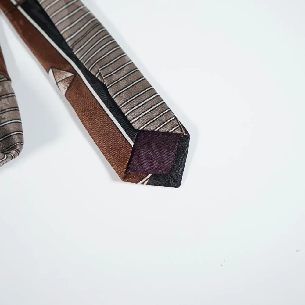 Balmain Pierre Balmain Vintage Tie Abstract Art Deco Geometric Pattern Brown